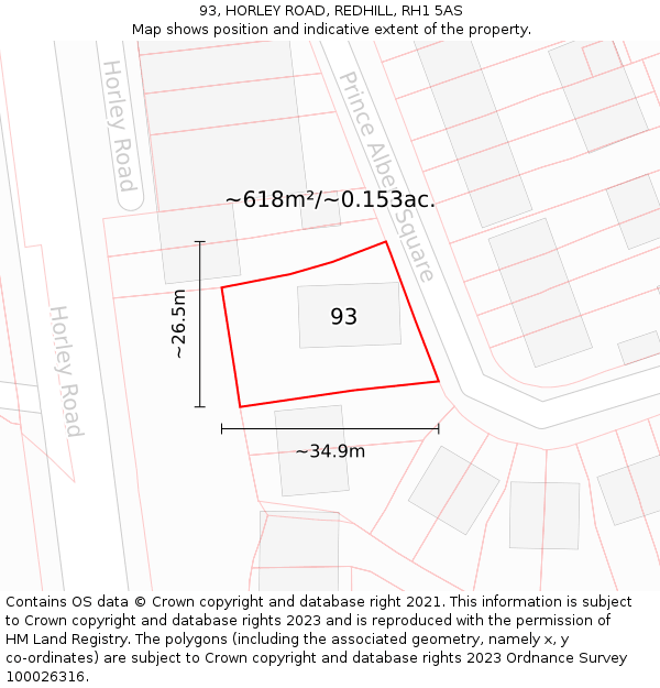 93, HORLEY ROAD, REDHILL, RH1 5AS: Plot and title map