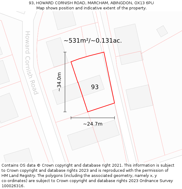 93, HOWARD CORNISH ROAD, MARCHAM, ABINGDON, OX13 6PU: Plot and title map