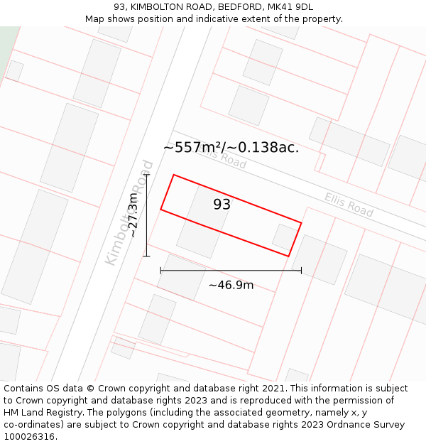93, KIMBOLTON ROAD, BEDFORD, MK41 9DL: Plot and title map