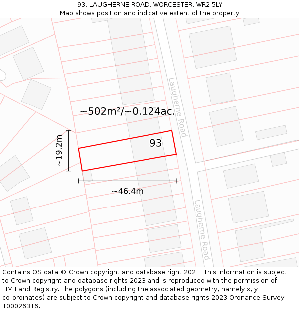 93, LAUGHERNE ROAD, WORCESTER, WR2 5LY: Plot and title map