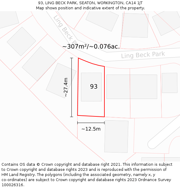 93, LING BECK PARK, SEATON, WORKINGTON, CA14 1JT: Plot and title map