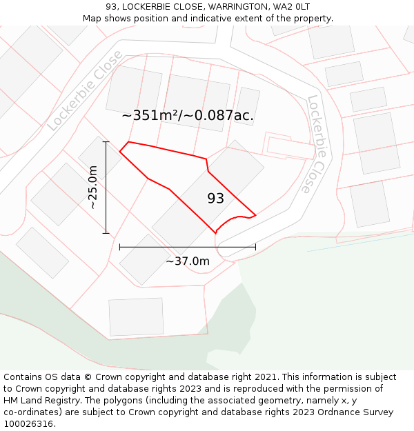 93, LOCKERBIE CLOSE, WARRINGTON, WA2 0LT: Plot and title map