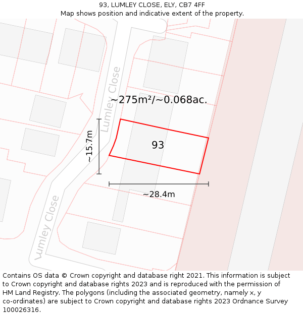 93, LUMLEY CLOSE, ELY, CB7 4FF: Plot and title map