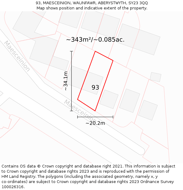 93, MAESCEINION, WAUNFAWR, ABERYSTWYTH, SY23 3QQ: Plot and title map