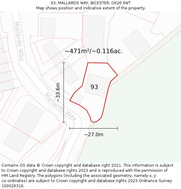 93, MALLARDS WAY, BICESTER, OX26 6WT: Plot and title map