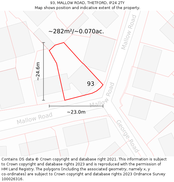 93, MALLOW ROAD, THETFORD, IP24 2TY: Plot and title map