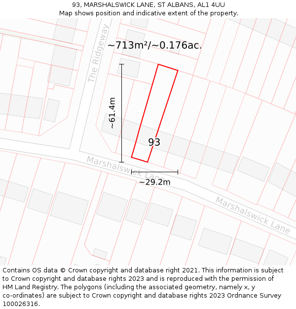 93, MARSHALSWICK LANE, ST ALBANS, AL1 4UU: Plot and title map