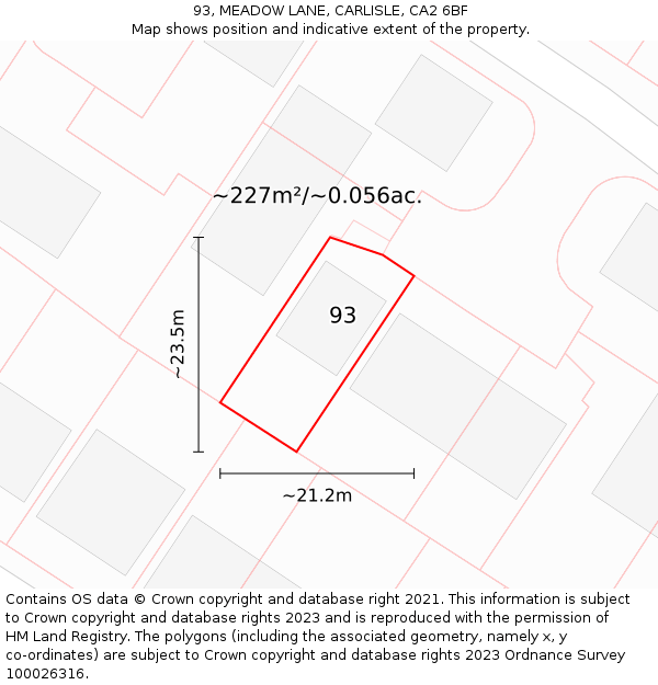93, MEADOW LANE, CARLISLE, CA2 6BF: Plot and title map