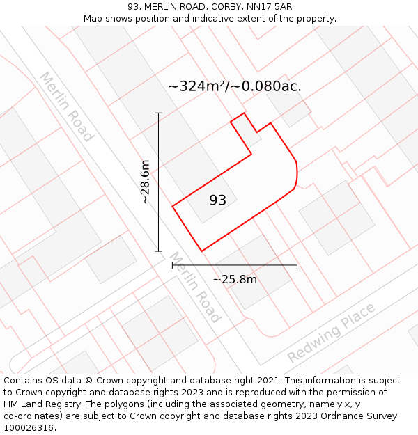 93, MERLIN ROAD, CORBY, NN17 5AR: Plot and title map