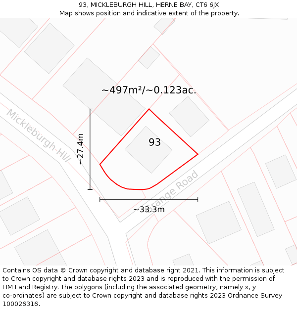 93, MICKLEBURGH HILL, HERNE BAY, CT6 6JX: Plot and title map