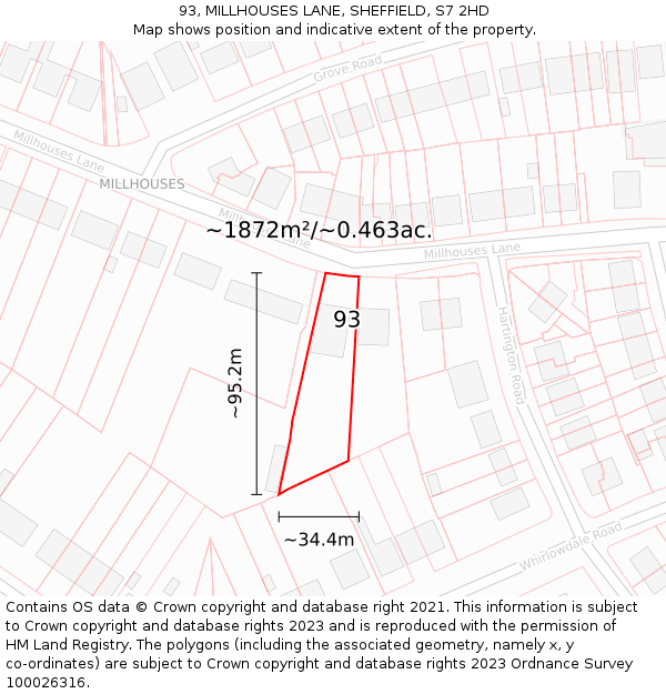 93, MILLHOUSES LANE, SHEFFIELD, S7 2HD: Plot and title map