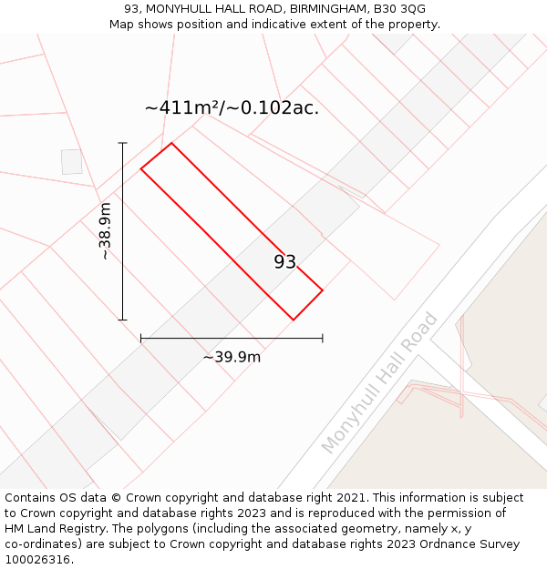 93, MONYHULL HALL ROAD, BIRMINGHAM, B30 3QG: Plot and title map