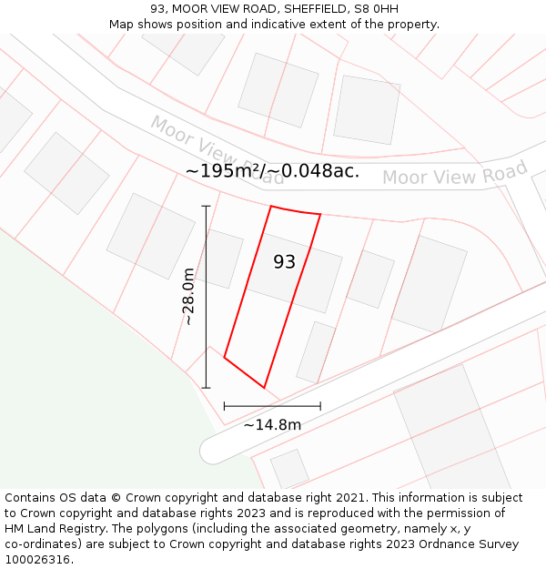 93, MOOR VIEW ROAD, SHEFFIELD, S8 0HH: Plot and title map