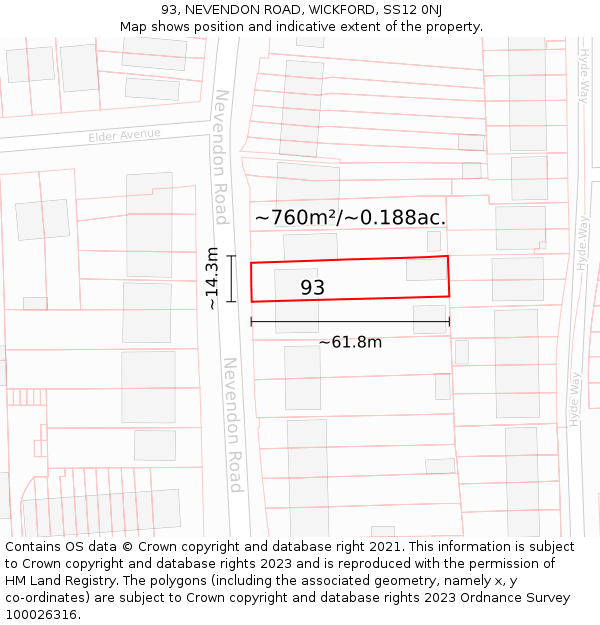 93, NEVENDON ROAD, WICKFORD, SS12 0NJ: Plot and title map