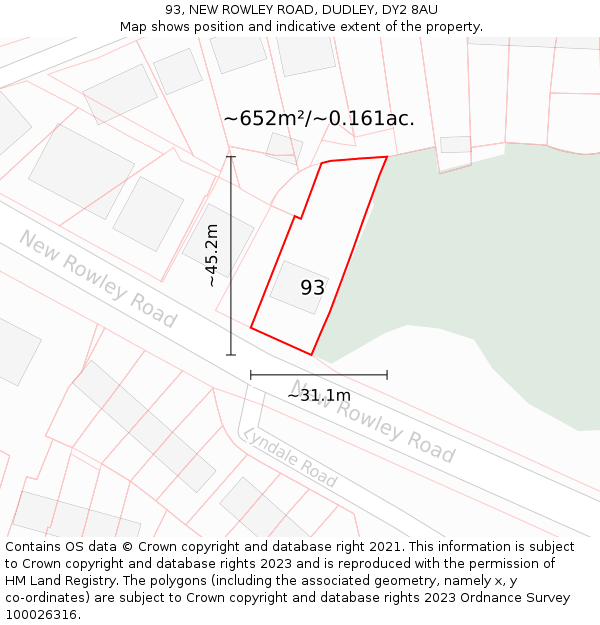 93, NEW ROWLEY ROAD, DUDLEY, DY2 8AU: Plot and title map