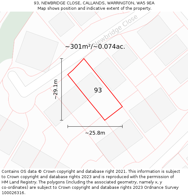 93, NEWBRIDGE CLOSE, CALLANDS, WARRINGTON, WA5 9EA: Plot and title map