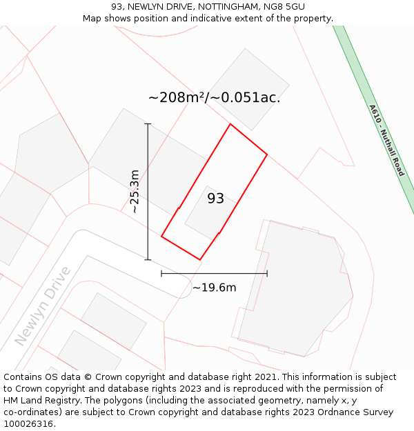 93, NEWLYN DRIVE, NOTTINGHAM, NG8 5GU: Plot and title map