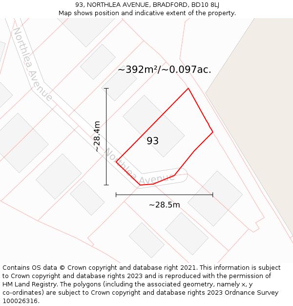93, NORTHLEA AVENUE, BRADFORD, BD10 8LJ: Plot and title map