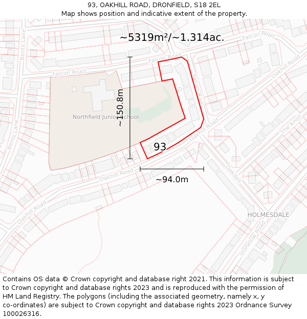 93, OAKHILL ROAD, DRONFIELD, S18 2EL: Plot and title map