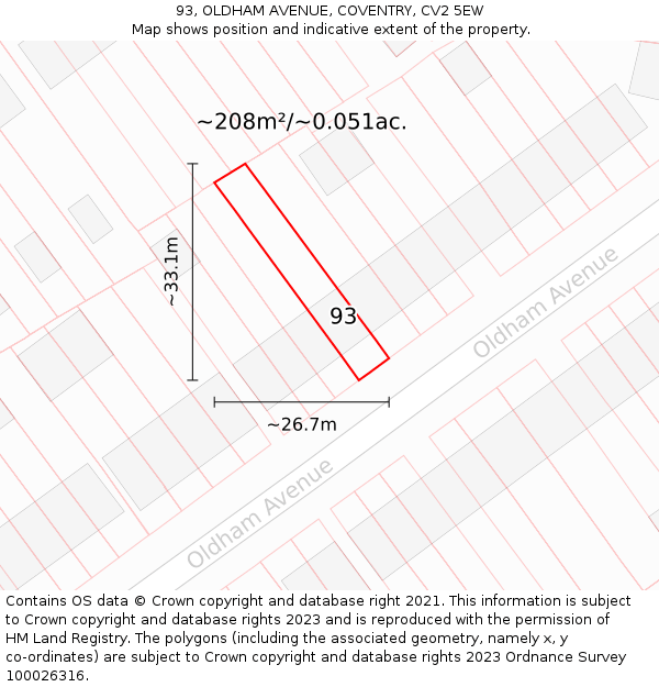 93, OLDHAM AVENUE, COVENTRY, CV2 5EW: Plot and title map
