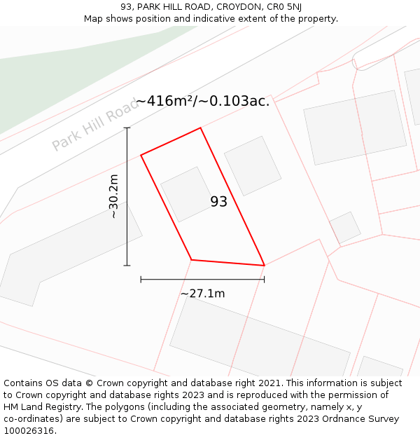 93, PARK HILL ROAD, CROYDON, CR0 5NJ: Plot and title map