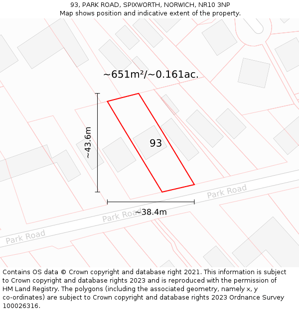 93, PARK ROAD, SPIXWORTH, NORWICH, NR10 3NP: Plot and title map