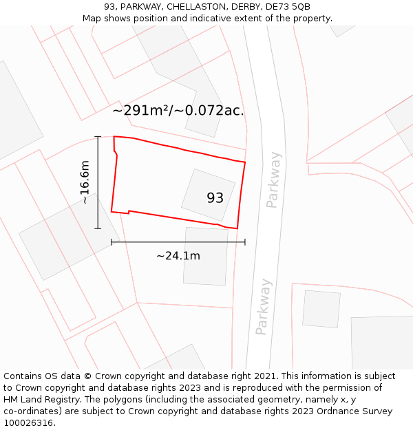 93, PARKWAY, CHELLASTON, DERBY, DE73 5QB: Plot and title map