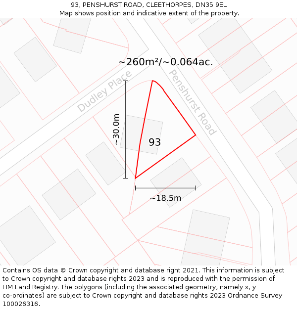 93, PENSHURST ROAD, CLEETHORPES, DN35 9EL: Plot and title map