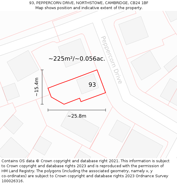 93, PEPPERCORN DRIVE, NORTHSTOWE, CAMBRIDGE, CB24 1BF: Plot and title map