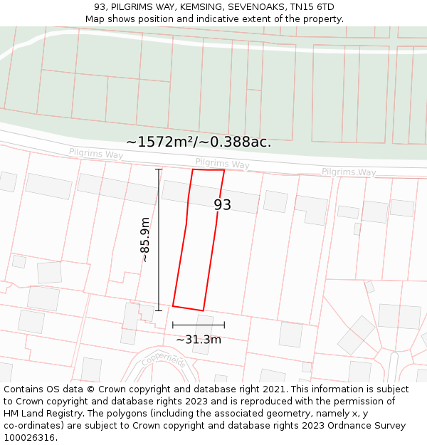 93, PILGRIMS WAY, KEMSING, SEVENOAKS, TN15 6TD: Plot and title map