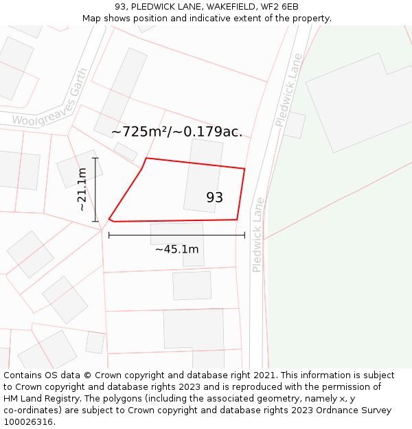 93, PLEDWICK LANE, WAKEFIELD, WF2 6EB: Plot and title map