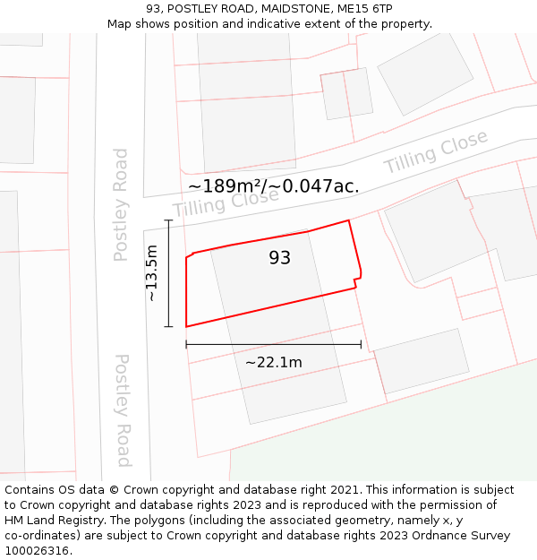 93, POSTLEY ROAD, MAIDSTONE, ME15 6TP: Plot and title map
