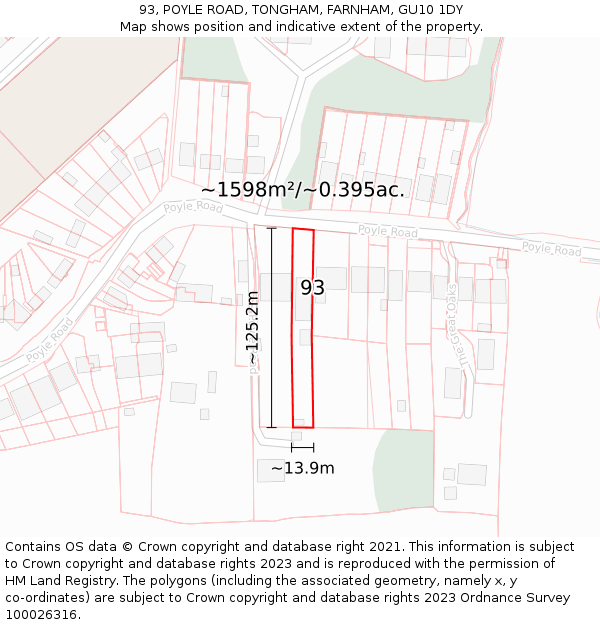 93, POYLE ROAD, TONGHAM, FARNHAM, GU10 1DY: Plot and title map