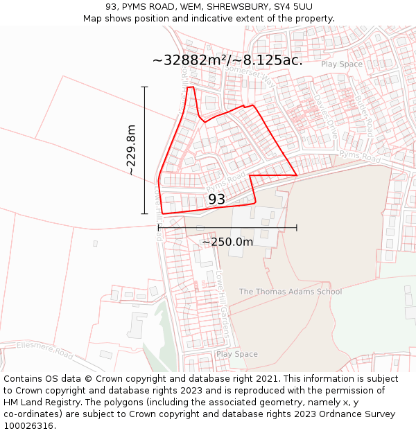 93, PYMS ROAD, WEM, SHREWSBURY, SY4 5UU: Plot and title map