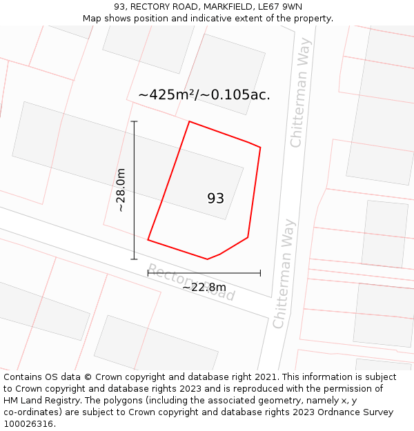 93, RECTORY ROAD, MARKFIELD, LE67 9WN: Plot and title map