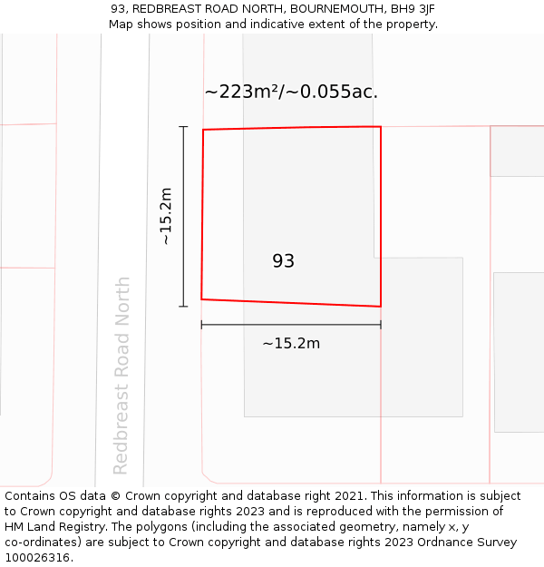 93, REDBREAST ROAD NORTH, BOURNEMOUTH, BH9 3JF: Plot and title map
