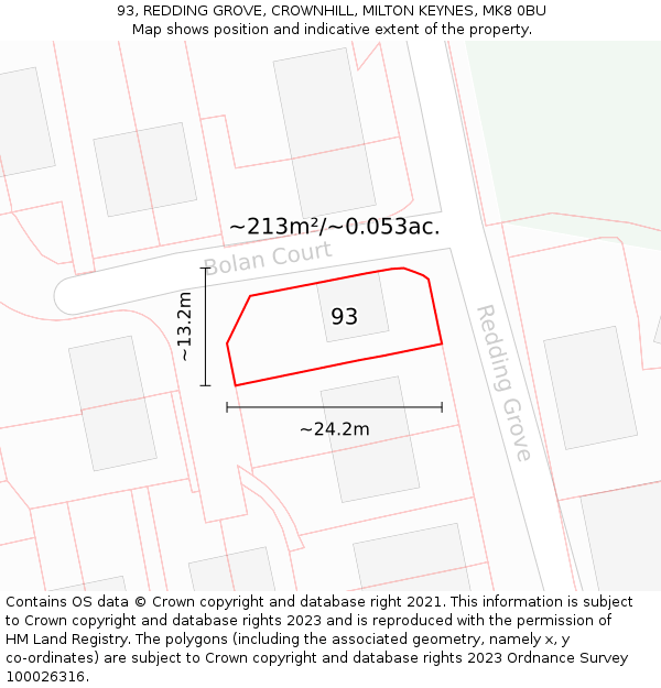93, REDDING GROVE, CROWNHILL, MILTON KEYNES, MK8 0BU: Plot and title map
