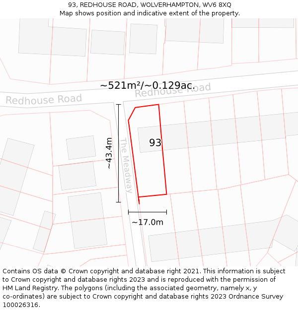 93, REDHOUSE ROAD, WOLVERHAMPTON, WV6 8XQ: Plot and title map
