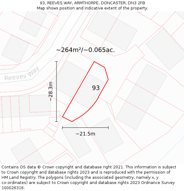 93, REEVES WAY, ARMTHORPE, DONCASTER, DN3 2FB: Plot and title map