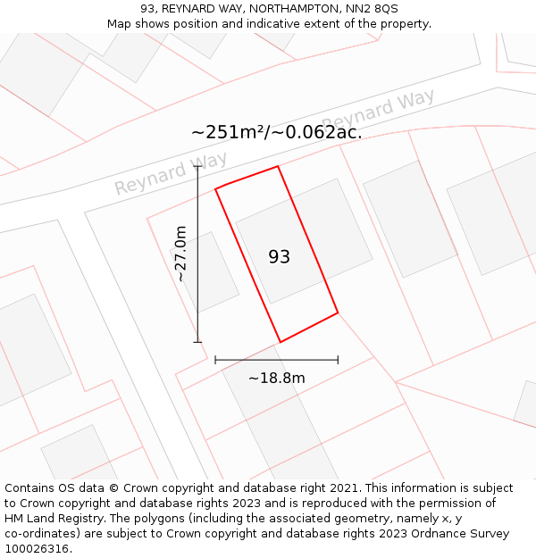 93, REYNARD WAY, NORTHAMPTON, NN2 8QS: Plot and title map