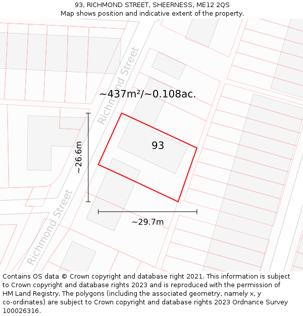 93, RICHMOND STREET, SHEERNESS, ME12 2QS: Plot and title map
