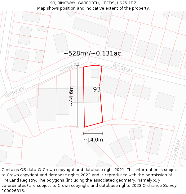 93, RINGWAY, GARFORTH, LEEDS, LS25 1BZ: Plot and title map