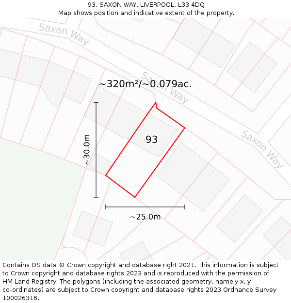 93, SAXON WAY, LIVERPOOL, L33 4DQ: Plot and title map