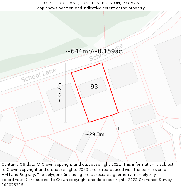 93, SCHOOL LANE, LONGTON, PRESTON, PR4 5ZA: Plot and title map