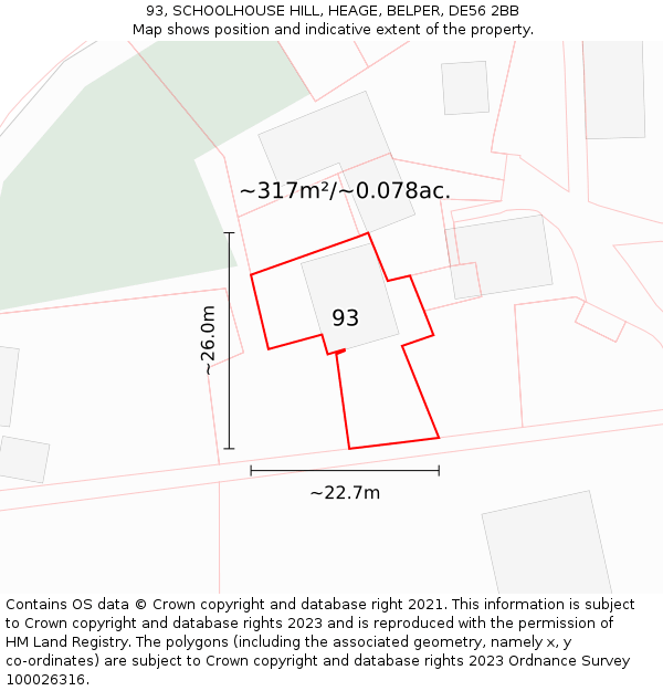 93, SCHOOLHOUSE HILL, HEAGE, BELPER, DE56 2BB: Plot and title map