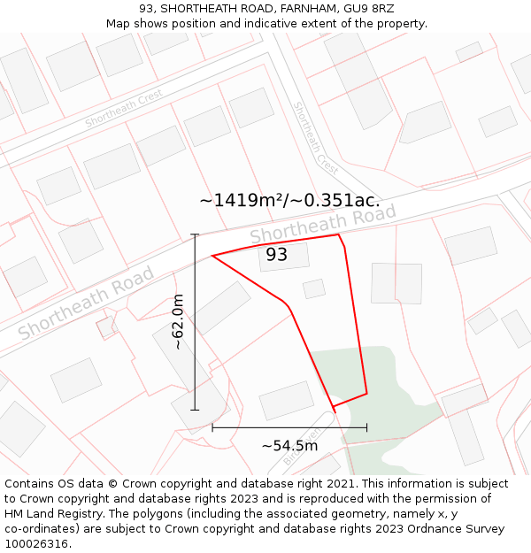 93, SHORTHEATH ROAD, FARNHAM, GU9 8RZ: Plot and title map