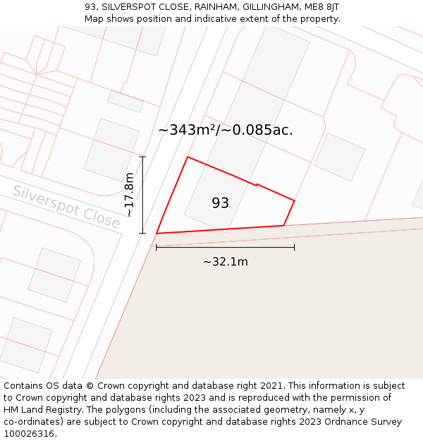 93, SILVERSPOT CLOSE, RAINHAM, GILLINGHAM, ME8 8JT: Plot and title map