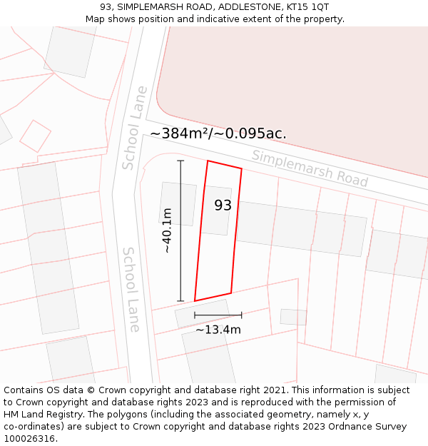 93, SIMPLEMARSH ROAD, ADDLESTONE, KT15 1QT: Plot and title map