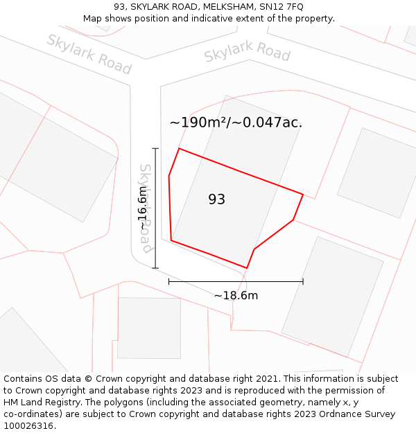 93, SKYLARK ROAD, MELKSHAM, SN12 7FQ: Plot and title map
