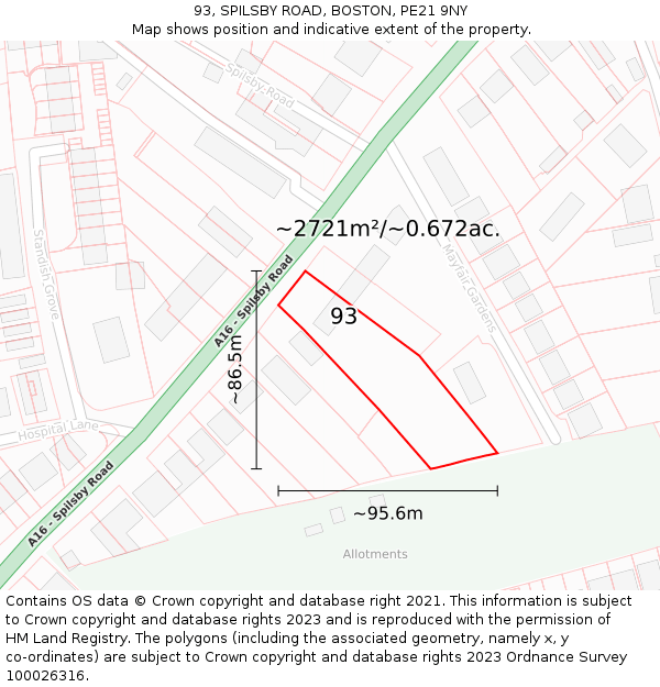 93, SPILSBY ROAD, BOSTON, PE21 9NY: Plot and title map